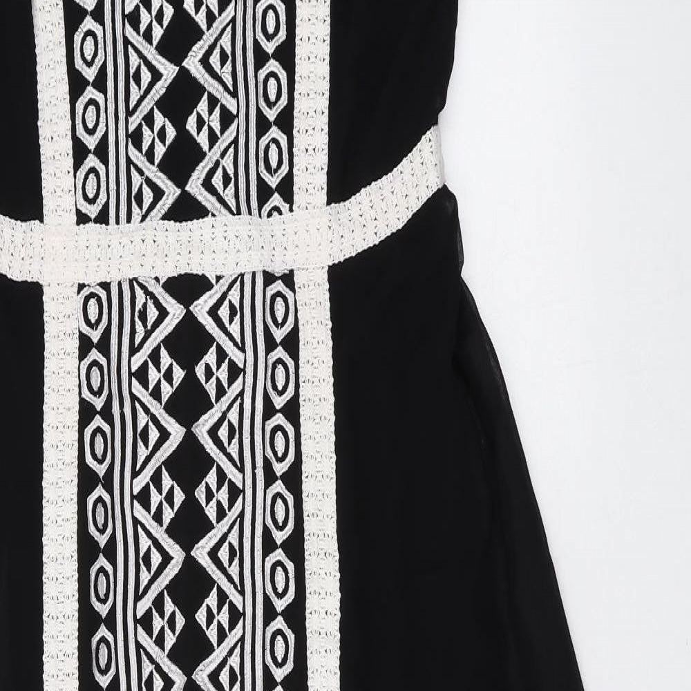 Pepperberry Womens Black Geometric Polyester Maxi Size 10 Scoop Neck Zip
