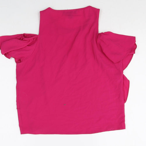 Atmosphere Womens Pink Polyester Basic Button-Up Size 8 Round Neck