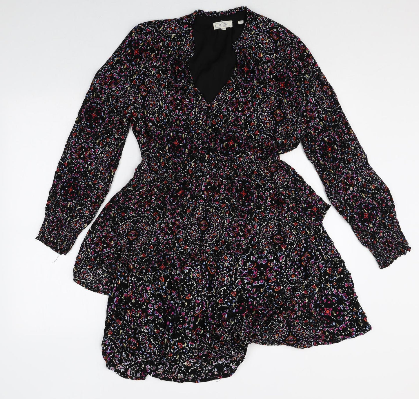 Fat Face Womens Multicoloured Geometric Viscose Skater Dress Size 10 V-Neck Pullover