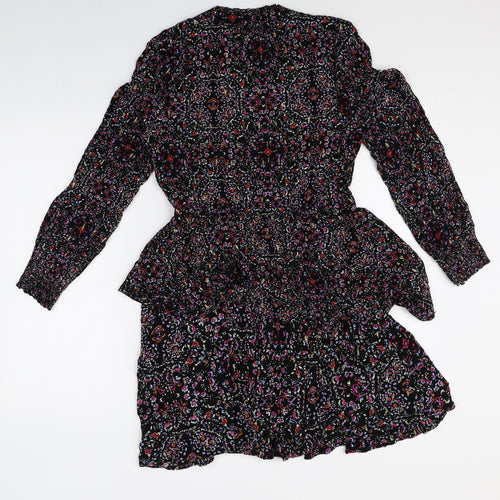 Fat Face Womens Multicoloured Geometric Viscose Skater Dress Size 10 V-Neck Pullover