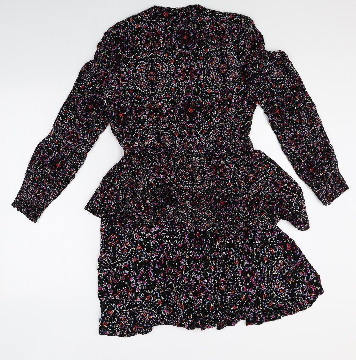 Fat Face Womens Multicoloured Geometric Viscose Skater Dress Size 10 V-Neck Pullover