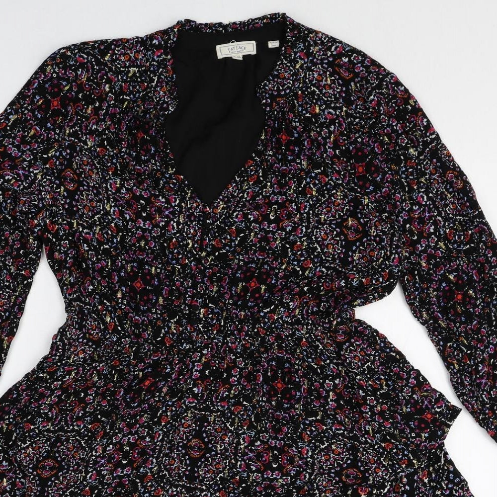Fat Face Womens Multicoloured Geometric Viscose Skater Dress Size 10 V-Neck Pullover