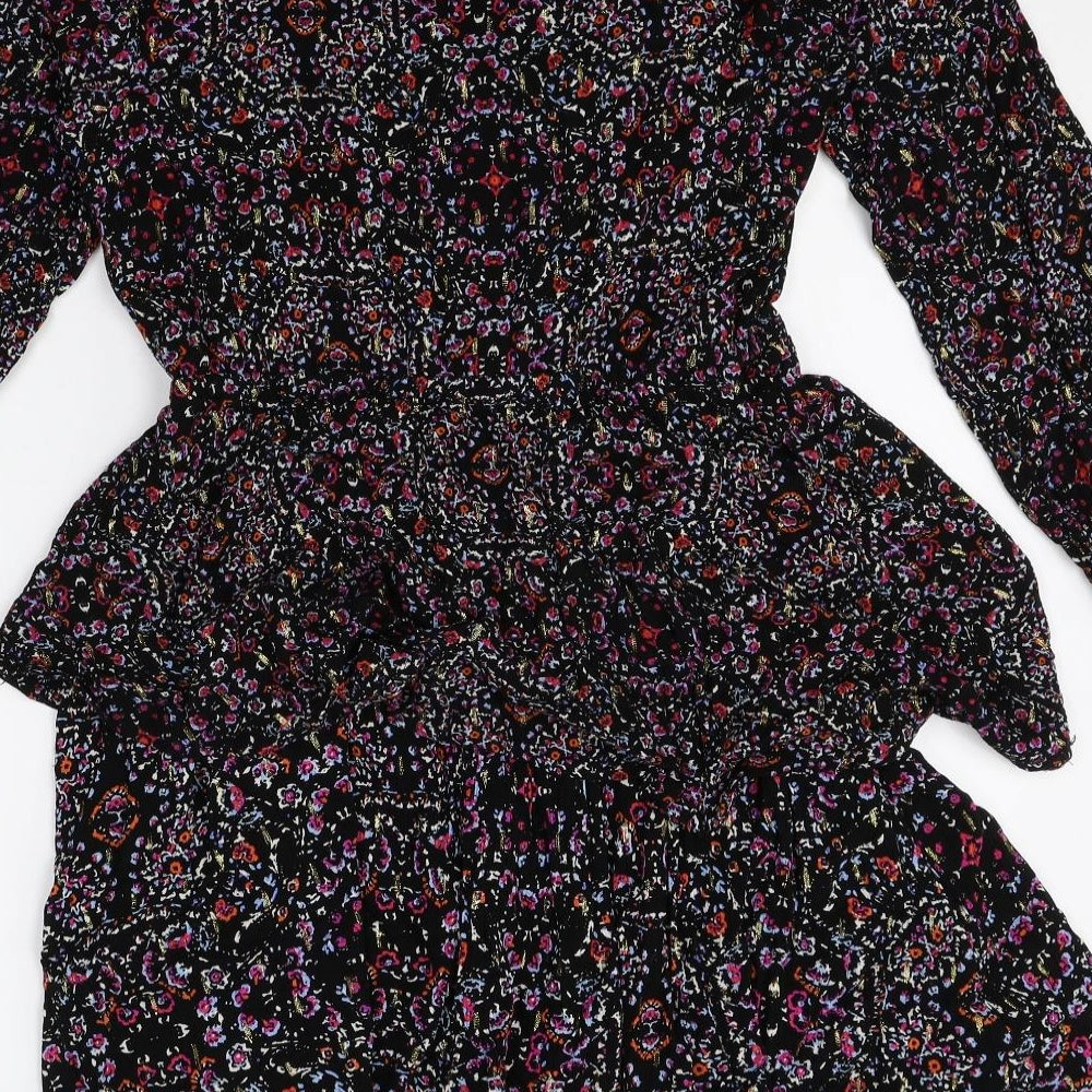 Fat Face Womens Multicoloured Geometric Viscose Skater Dress Size 10 V-Neck Pullover
