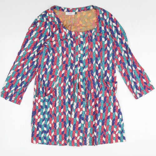 Adini Womens Multicoloured Geometric Cotton Tunic Blouse Size XS Boat Neck