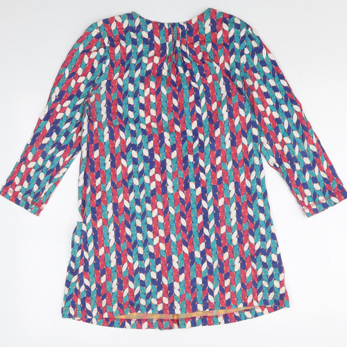Adini Womens Multicoloured Geometric Cotton Tunic Blouse Size XS Boat Neck