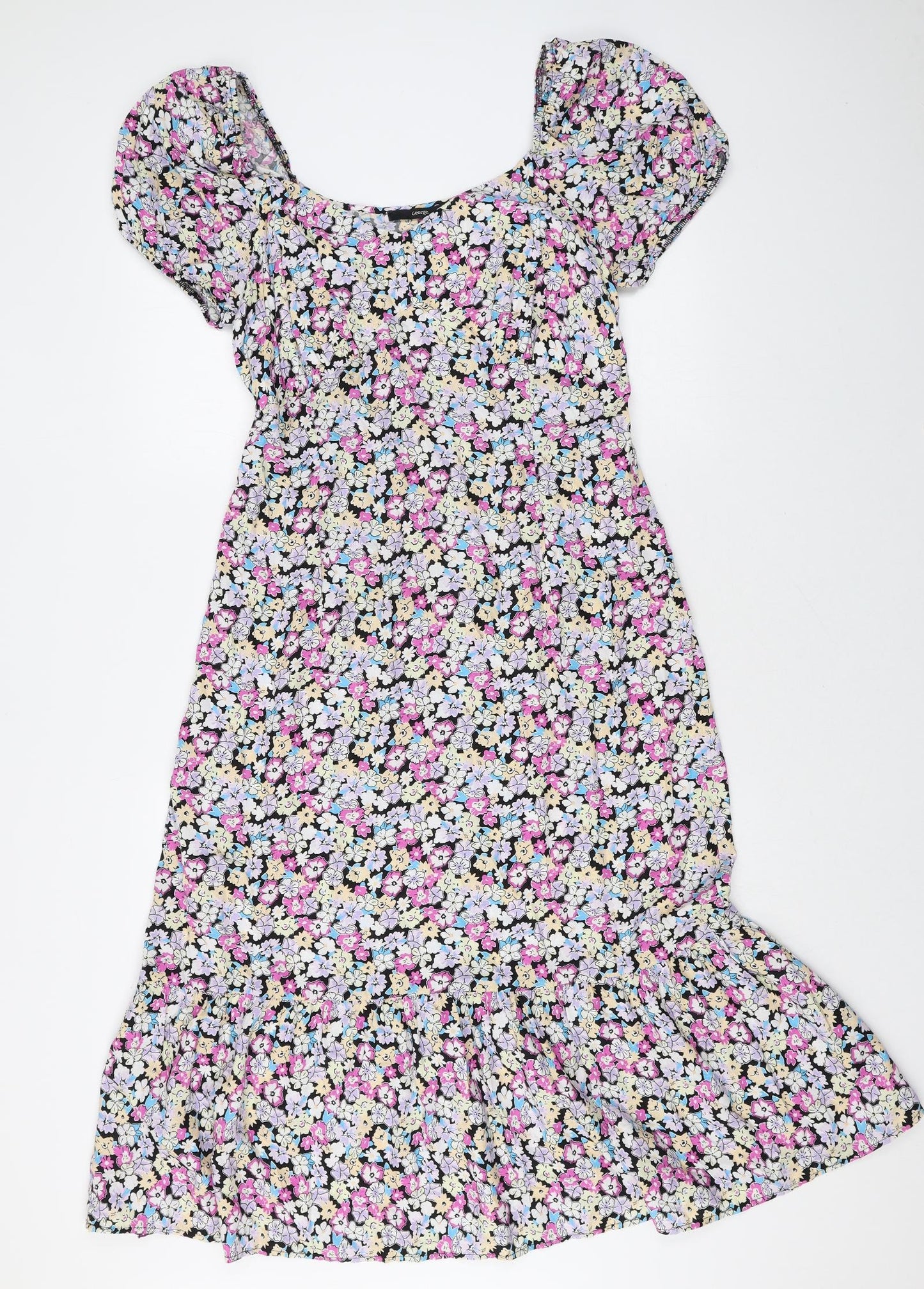George Womens Multicoloured Floral Viscose Fit & Flare Size 14 Scoop Neck Pullover - Drop hem