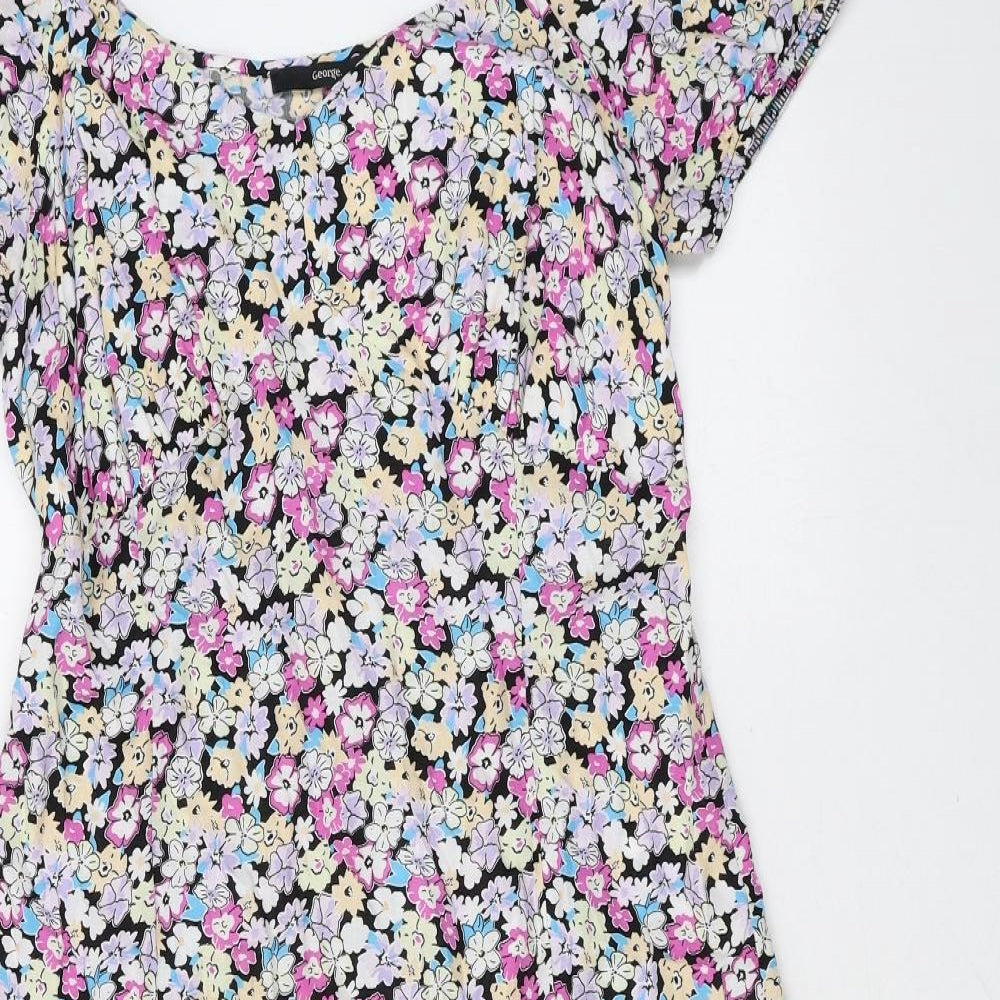 George Womens Multicoloured Floral Viscose Fit & Flare Size 14 Scoop Neck Pullover - Drop hem