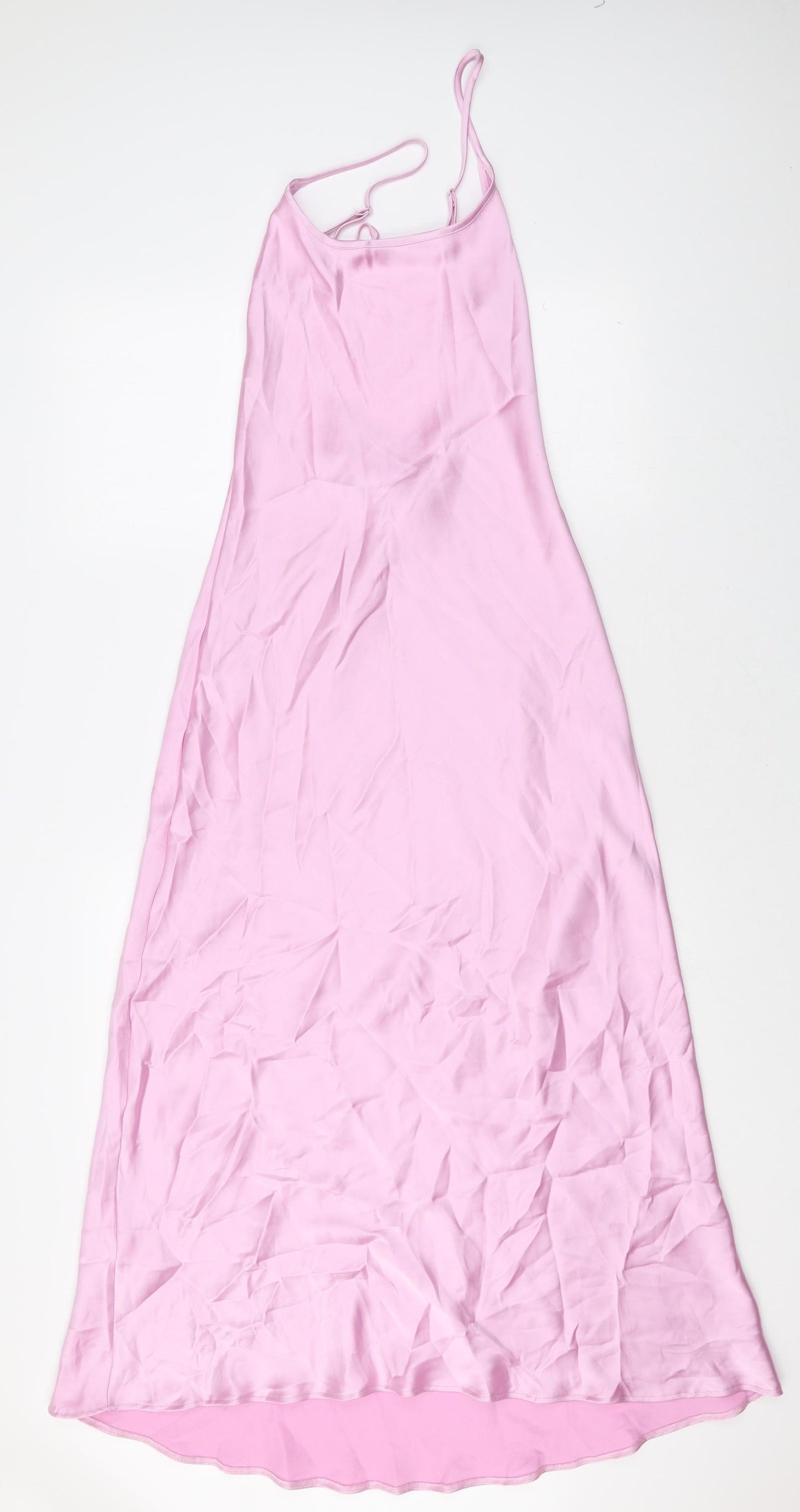 Zara Womens Pink Polyester Slip Dress Size S Scoop Neck Pullover