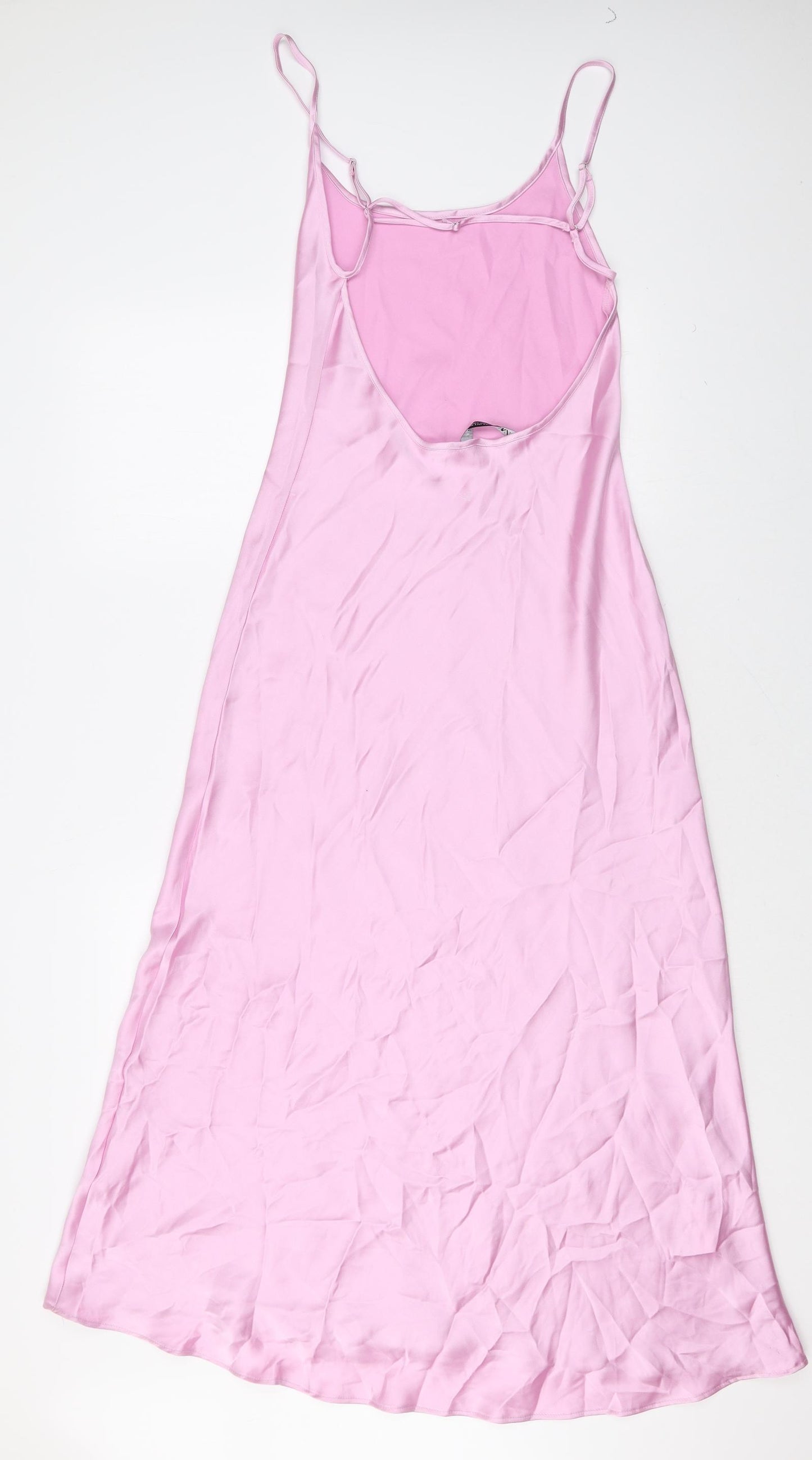 Zara Womens Pink Polyester Slip Dress Size S Scoop Neck Pullover