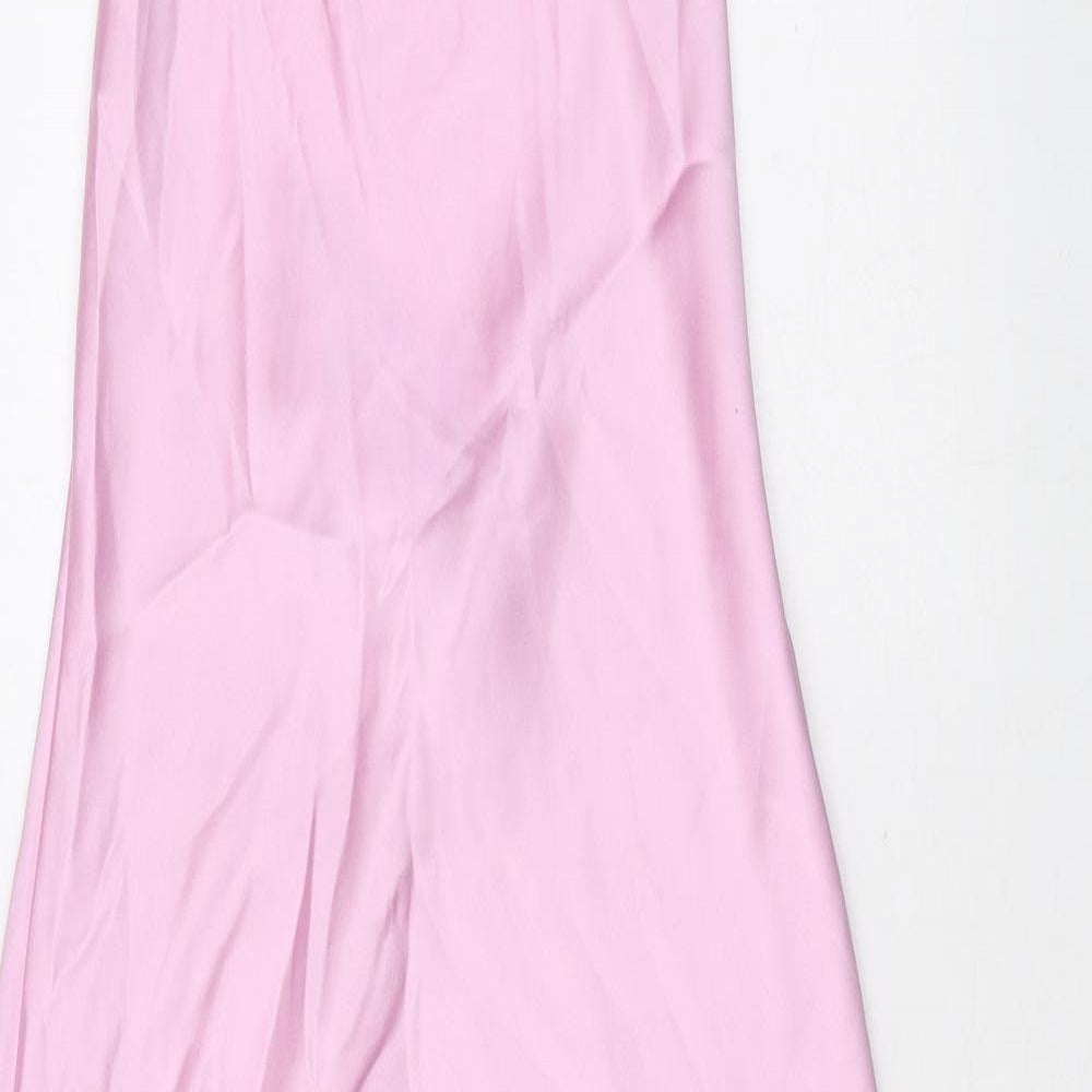 Zara Womens Pink Polyester Slip Dress Size S Scoop Neck Pullover