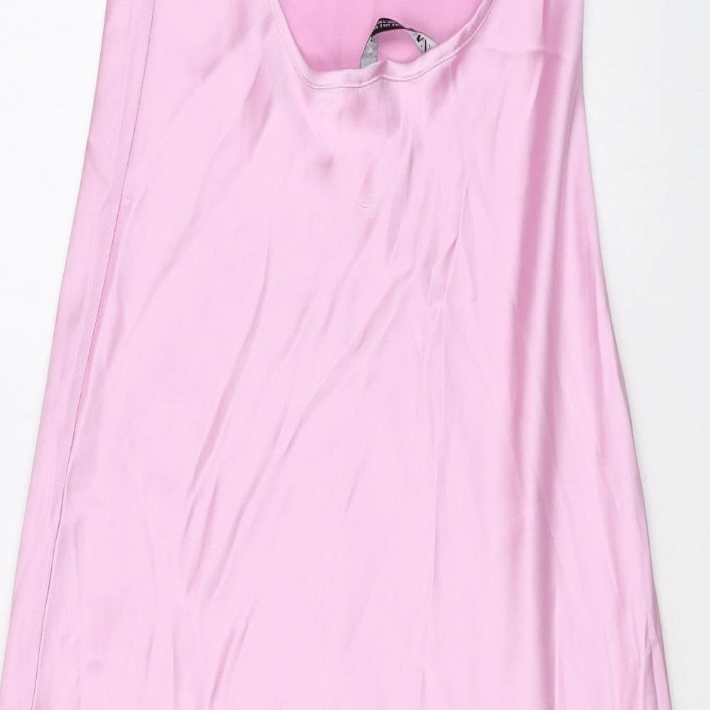 Zara Womens Pink Polyester Slip Dress Size S Scoop Neck Pullover