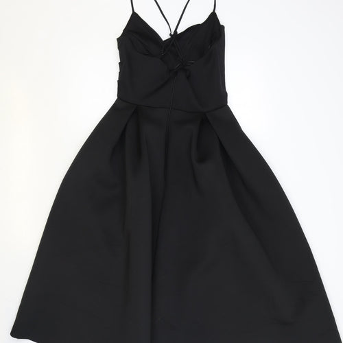 ASOS Womens Black Polyester Fit & Flare Size 10 V-Neck Zip