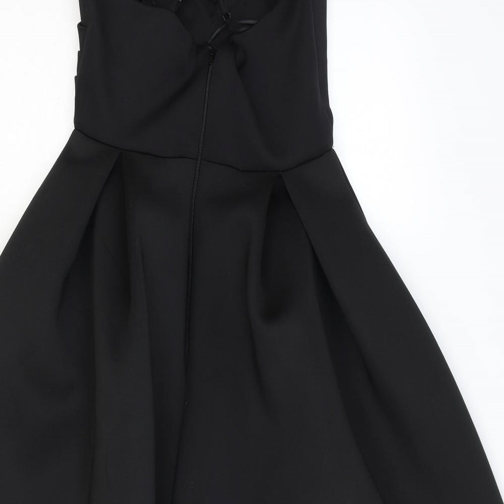 ASOS Womens Black Polyester Fit & Flare Size 10 V-Neck Zip
