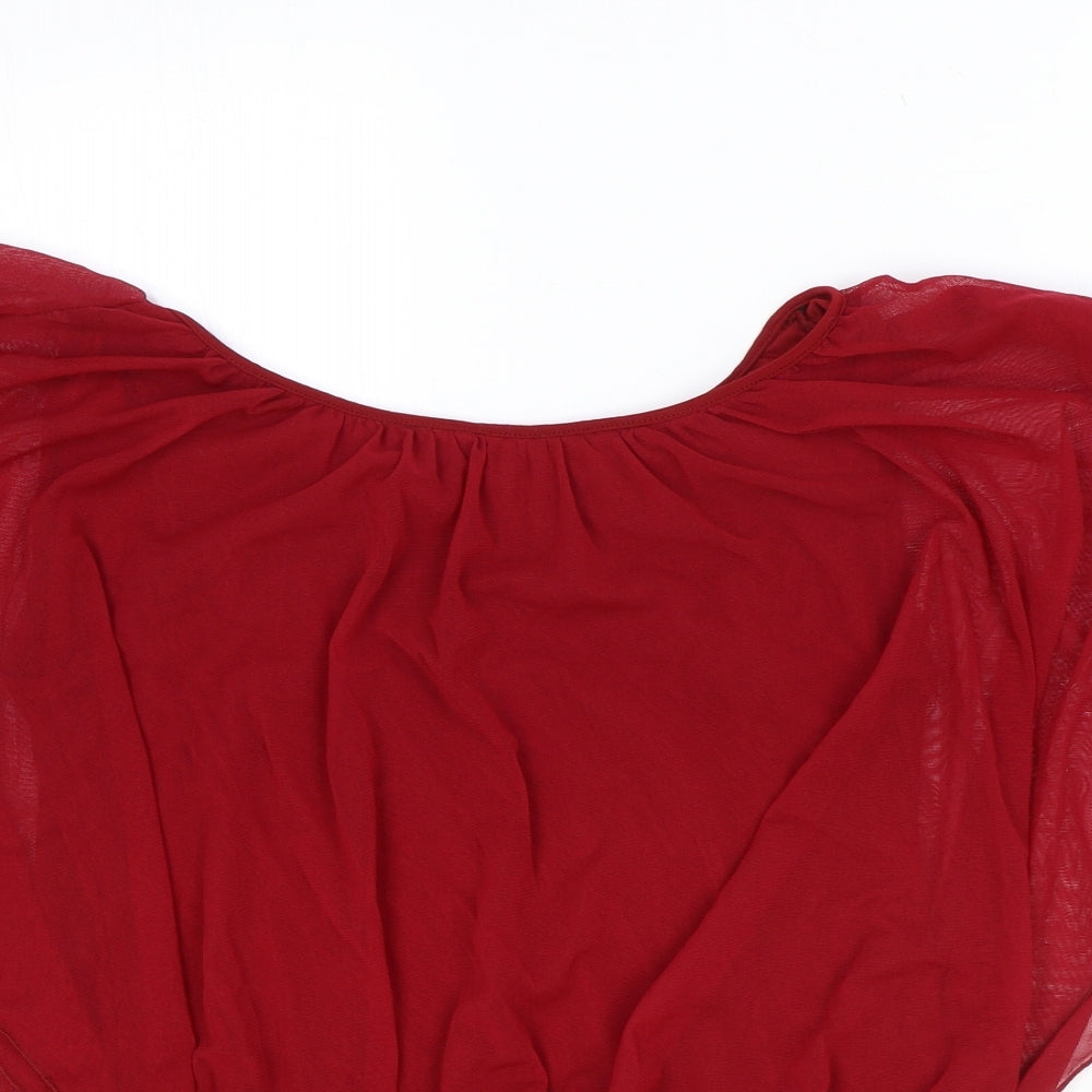 West One Womens Red Polyester Basic Blouse Size 16 Round Neck