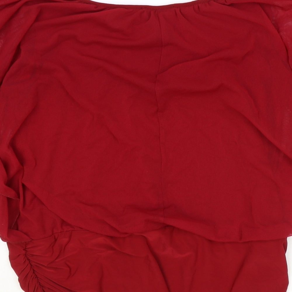 West One Womens Red Polyester Basic Blouse Size 16 Round Neck