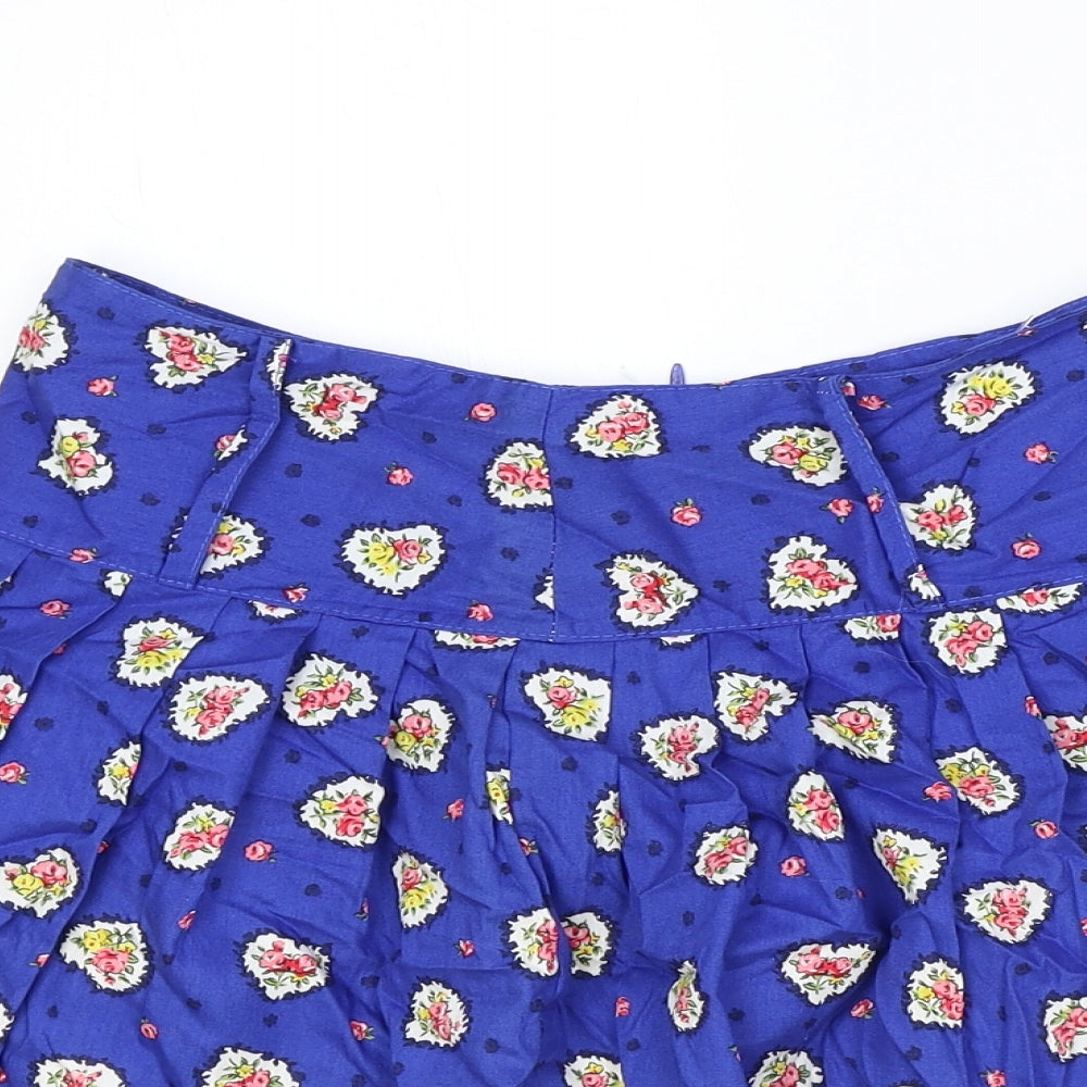 Preworn Womens Blue Floral Polyester Tulip Skirt Size 28 in Zip