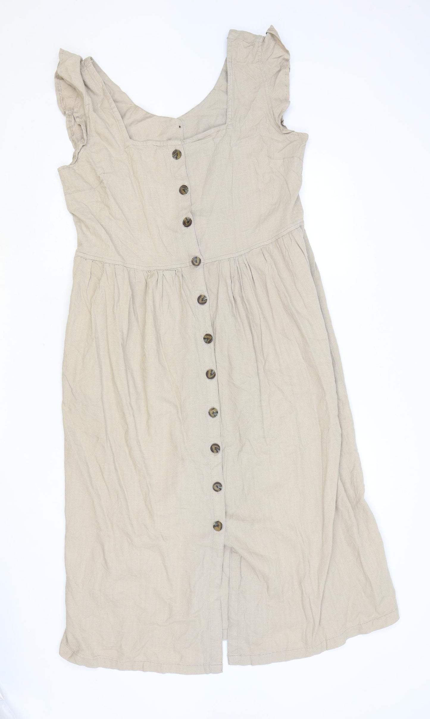 NEXT Womens Brown Viscose A-Line Size 14 Square Neck Button