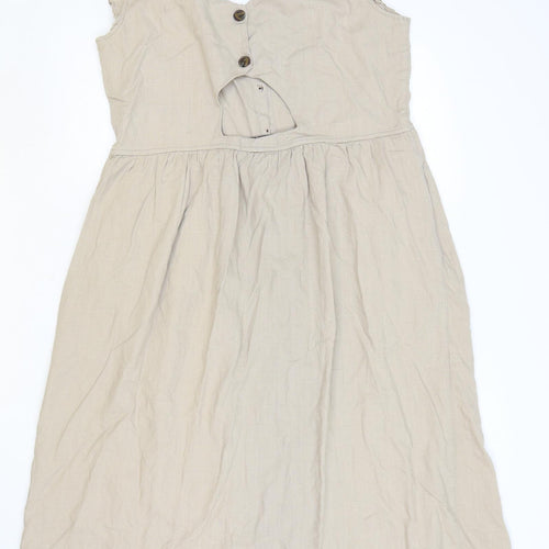 NEXT Womens Brown Viscose A-Line Size 14 Square Neck Button