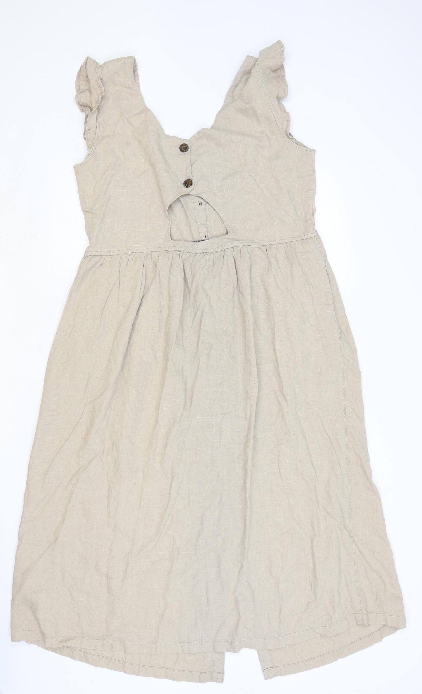 NEXT Womens Brown Viscose A-Line Size 14 Square Neck Button