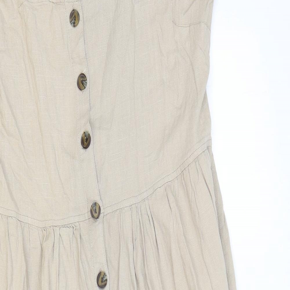 NEXT Womens Brown Viscose A-Line Size 14 Square Neck Button
