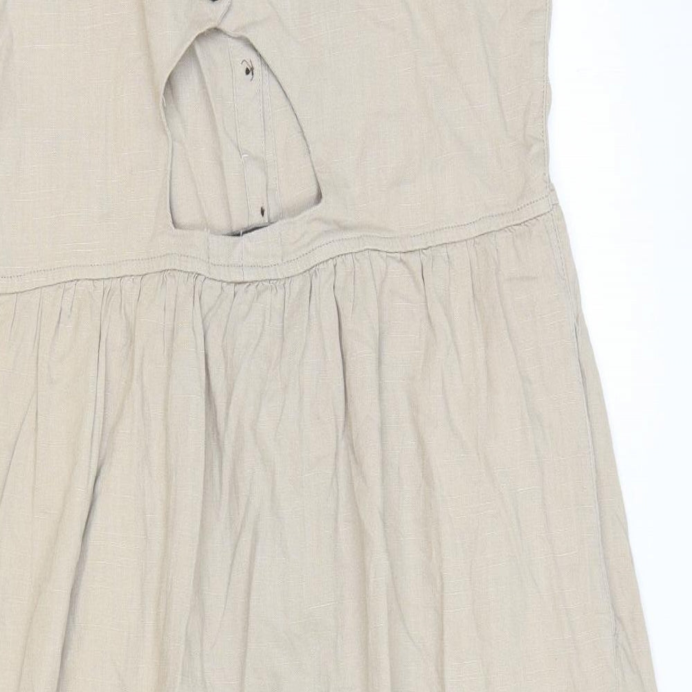 NEXT Womens Brown Viscose A-Line Size 14 Square Neck Button