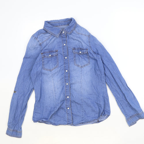 CI SONO Womens Blue 100% Cotton Basic Button-Up Size M Collared