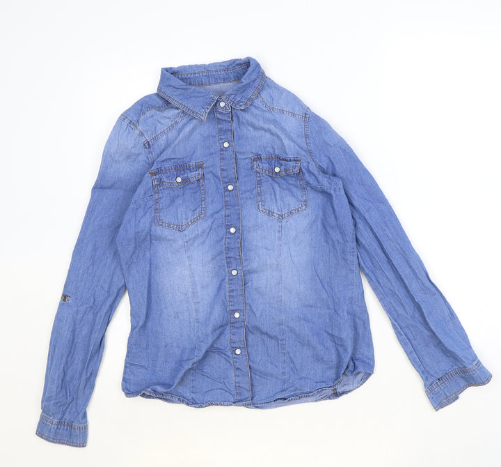 CI SONO Womens Blue 100% Cotton Basic Button-Up Size M Collared