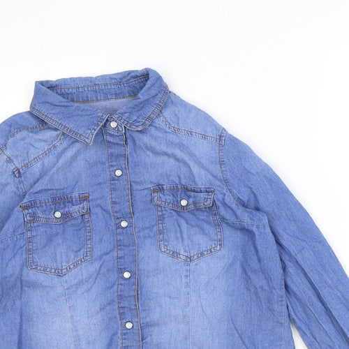 CI SONO Womens Blue 100% Cotton Basic Button-Up Size M Collared