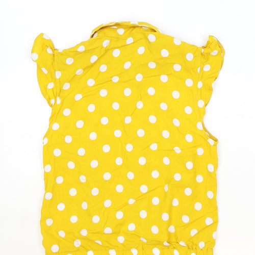 Oasis Womens Yellow Polka Dot Viscose Basic Button-Up Size 8 Collared