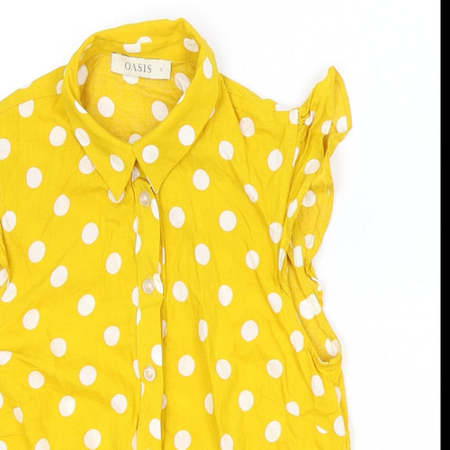Oasis Womens Yellow Polka Dot Viscose Basic Button-Up Size 8 Collared