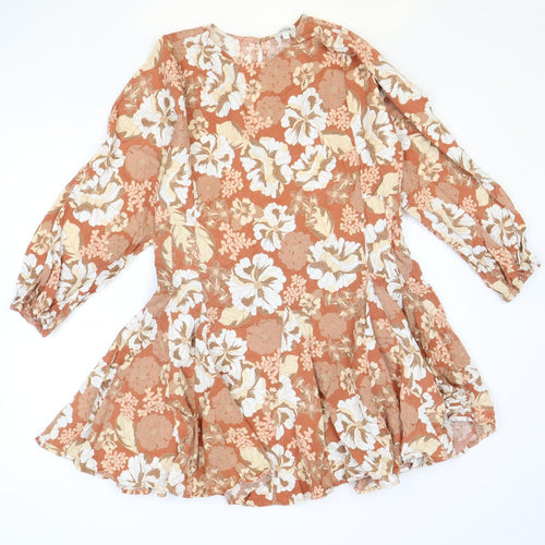 Seed Womens Pink Floral Lyocell Skater Dress Size 6 Round Neck Button