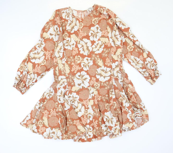 Seed Womens Pink Floral Lyocell Skater Dress Size 6 Round Neck Button