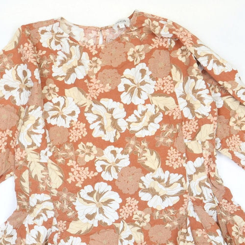 Seed Womens Pink Floral Lyocell Skater Dress Size 6 Round Neck Button