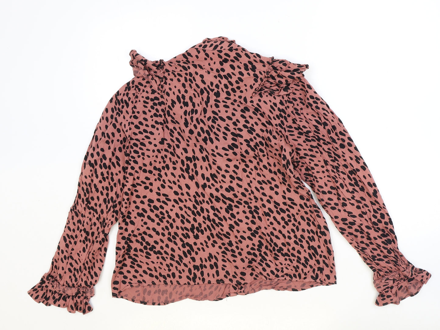 Zara Womens Pink Animal Print Viscose Basic Blouse Size L Round Neck - Leopard Print