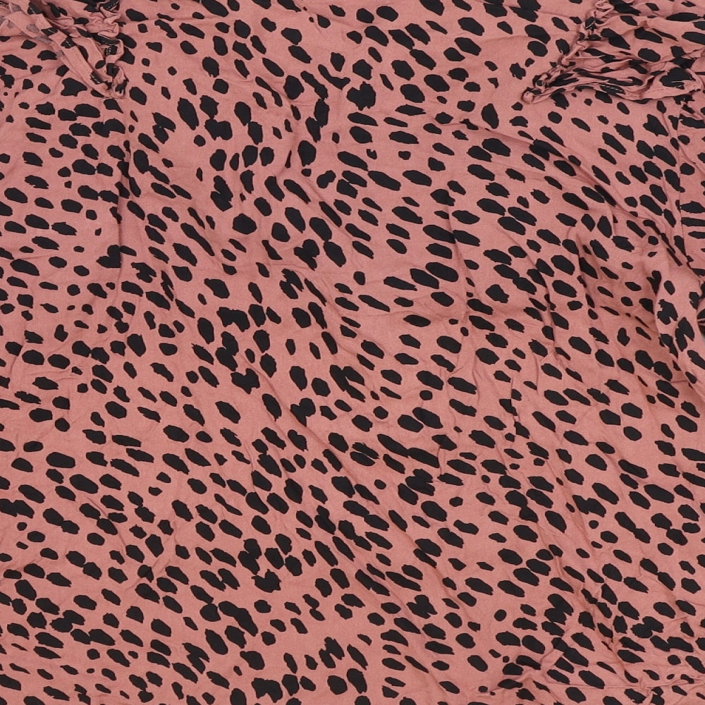 Zara Womens Pink Animal Print Viscose Basic Blouse Size L Round Neck - Leopard Print