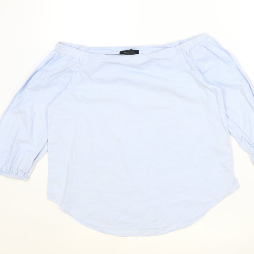 New Look Womens Blue Cotton Basic Blouse Size 8 Off the Shoulder - Bardot
