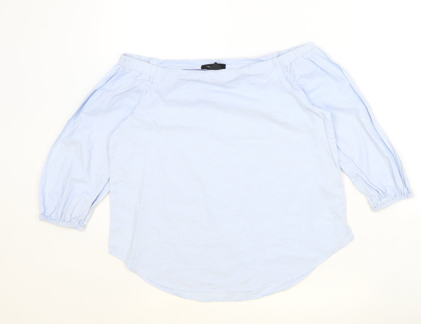 New Look Womens Blue Cotton Basic Blouse Size 8 Off the Shoulder - Bardot