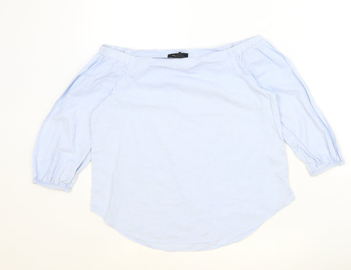 New Look Womens Blue Cotton Basic Blouse Size 8 Off the Shoulder - Bardot