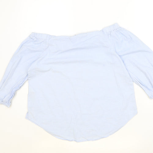New Look Womens Blue Cotton Basic Blouse Size 8 Off the Shoulder - Bardot