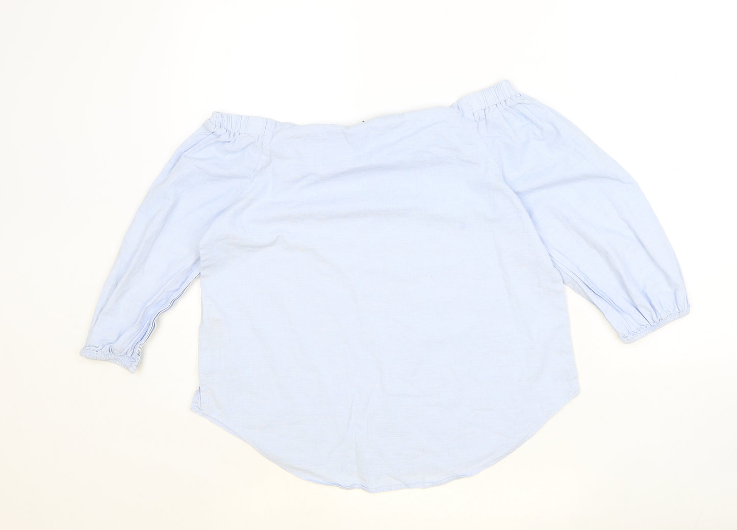New Look Womens Blue Cotton Basic Blouse Size 8 Off the Shoulder - Bardot
