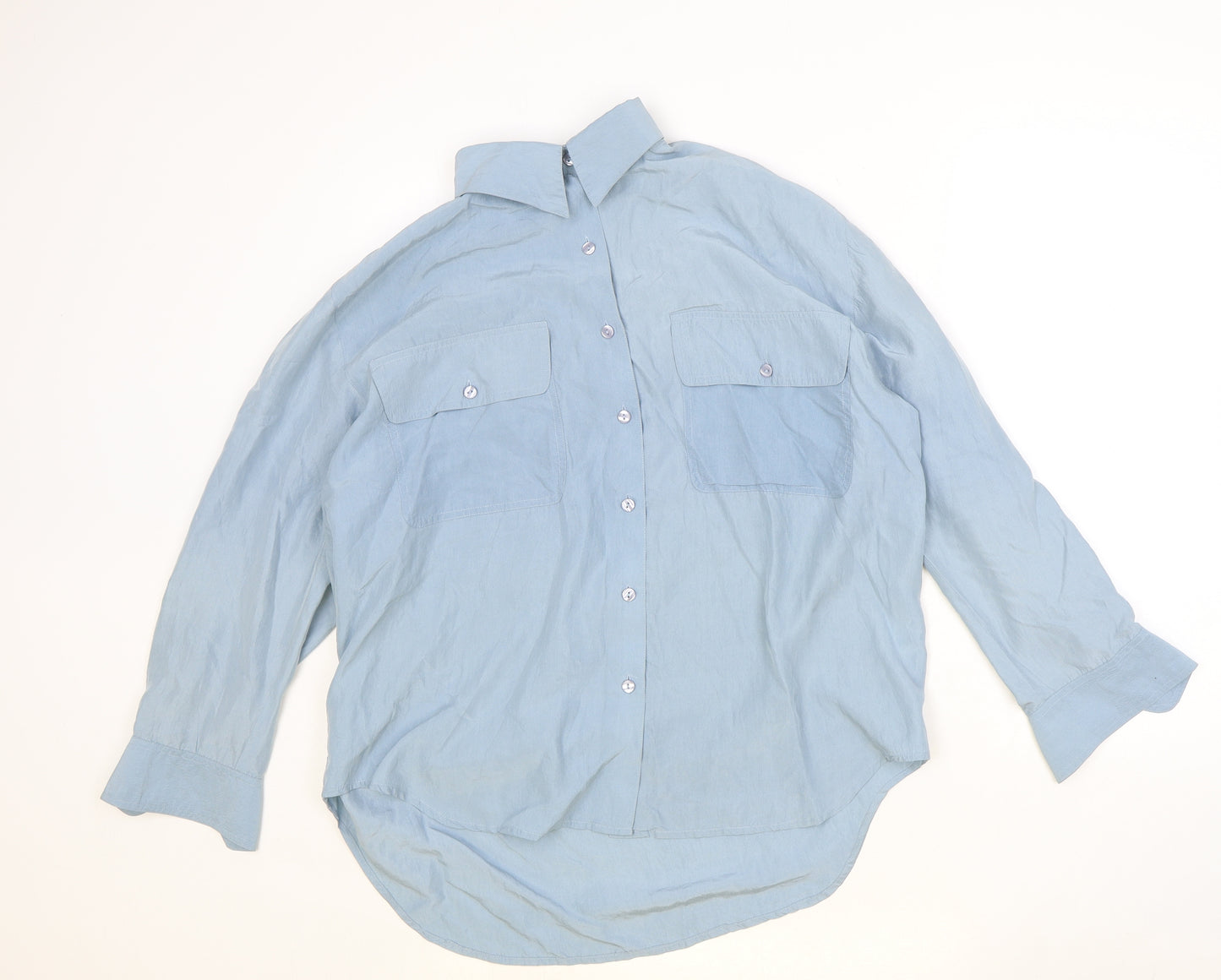 Hawkshead Womens Blue Silk Basic Button-Up Size L Collared