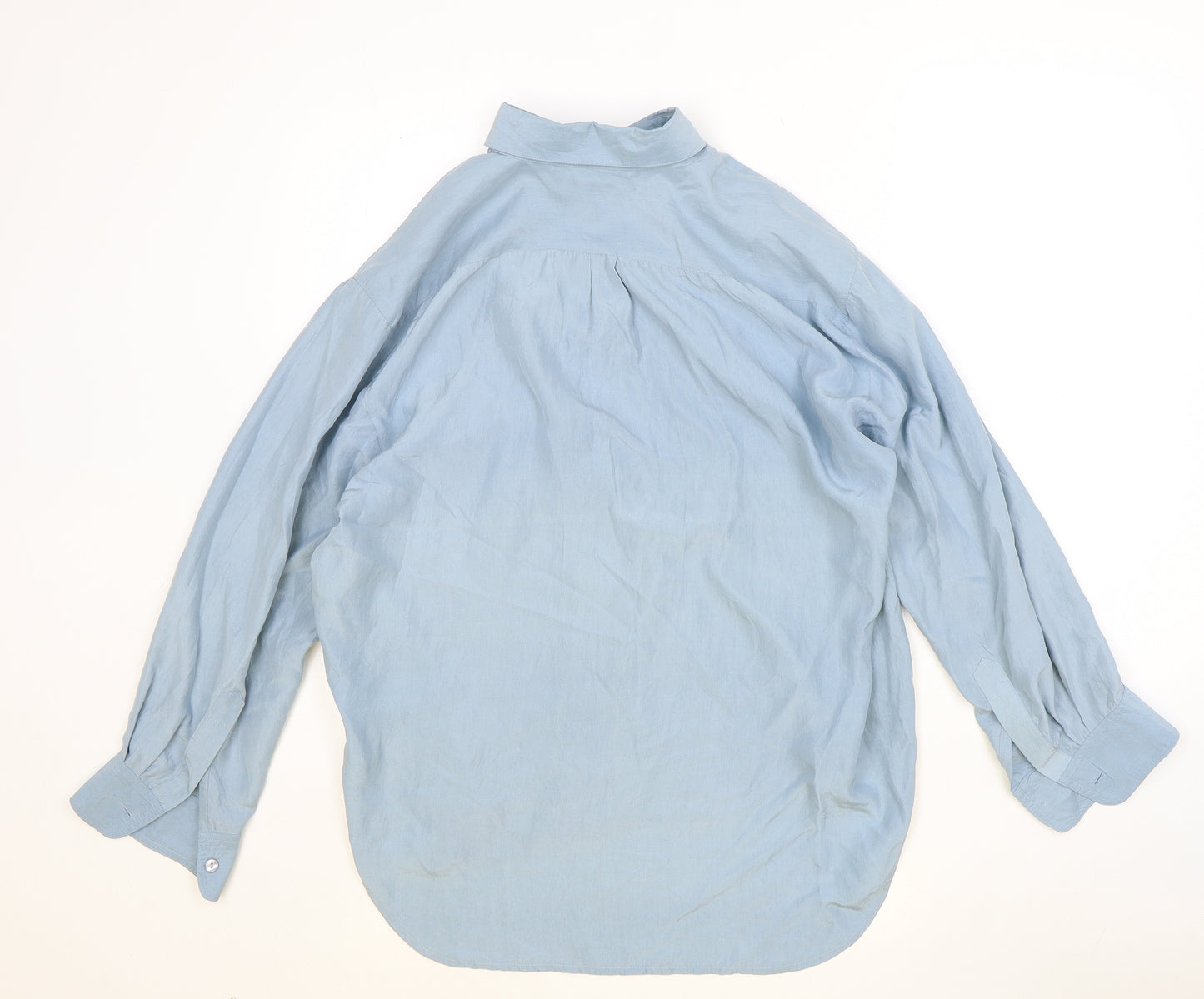 Hawkshead Womens Blue Silk Basic Button-Up Size L Collared