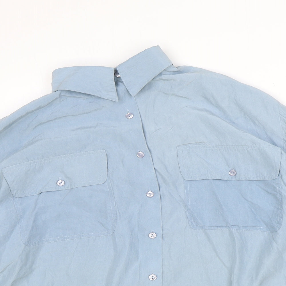 Hawkshead Womens Blue Silk Basic Button-Up Size L Collared