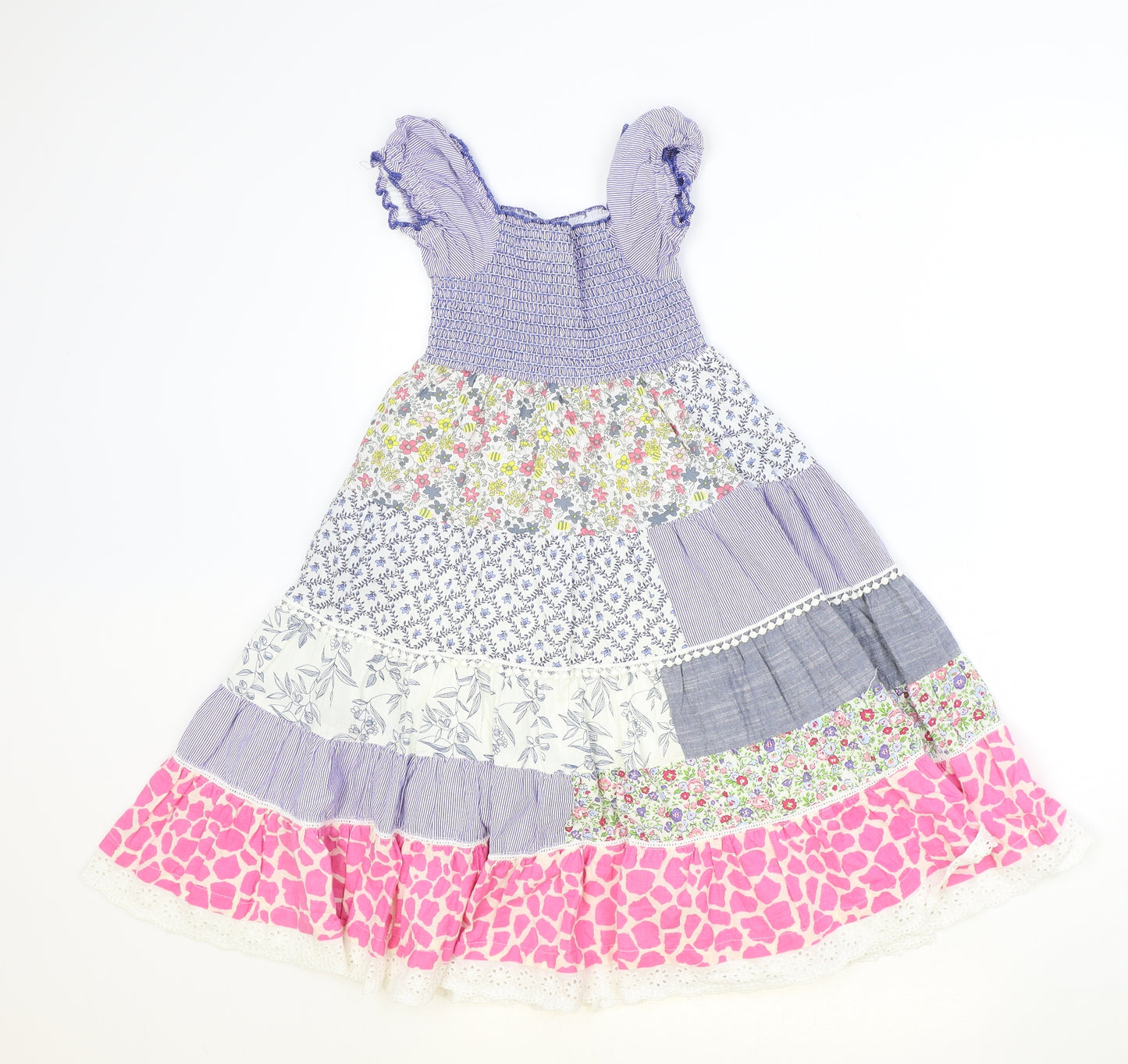 Domino Girls Multicoloured Geometric 100% Cotton Fit & Flare Size 7-8 Years Square Neck Pullover - Patchwork
