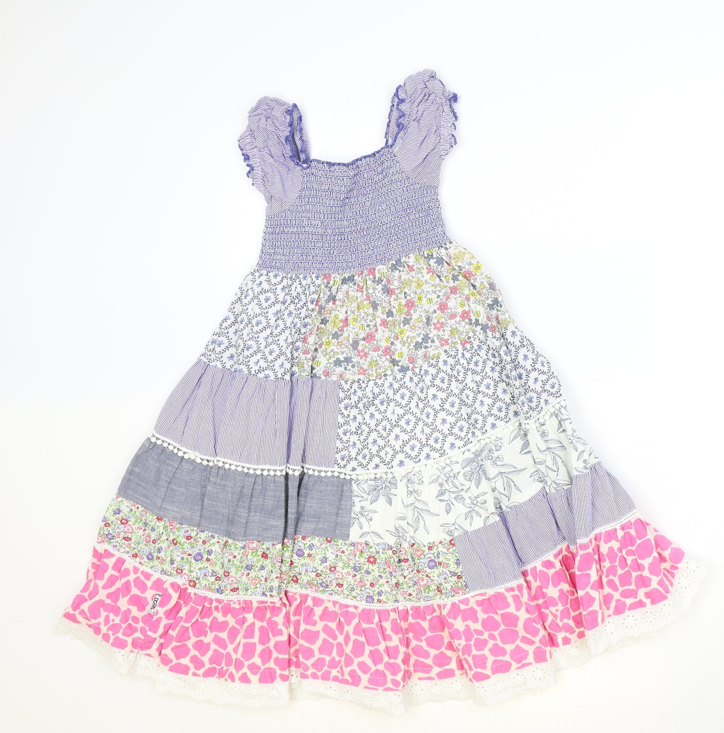 Domino Girls Multicoloured Geometric 100% Cotton Fit & Flare Size 7-8 Years Square Neck Pullover - Patchwork