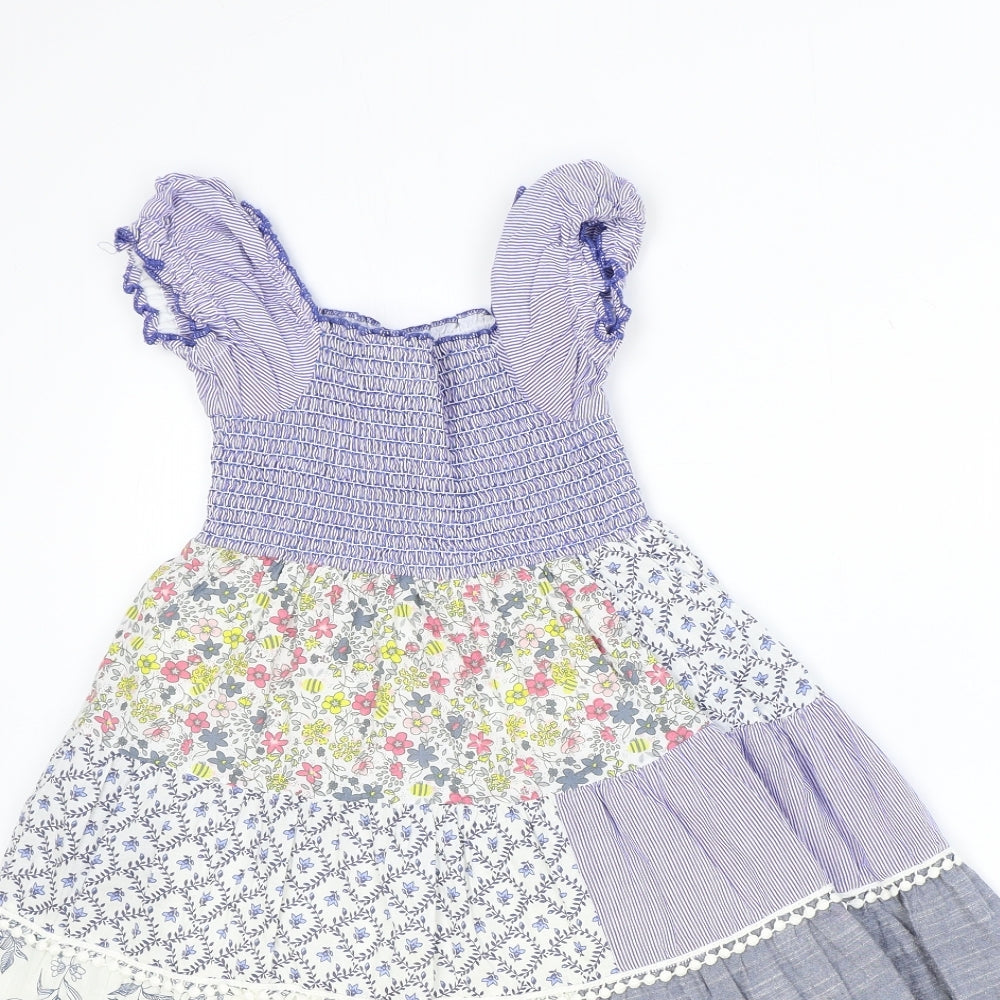 Domino Girls Multicoloured Geometric 100% Cotton Fit & Flare Size 7-8 Years Square Neck Pullover - Patchwork