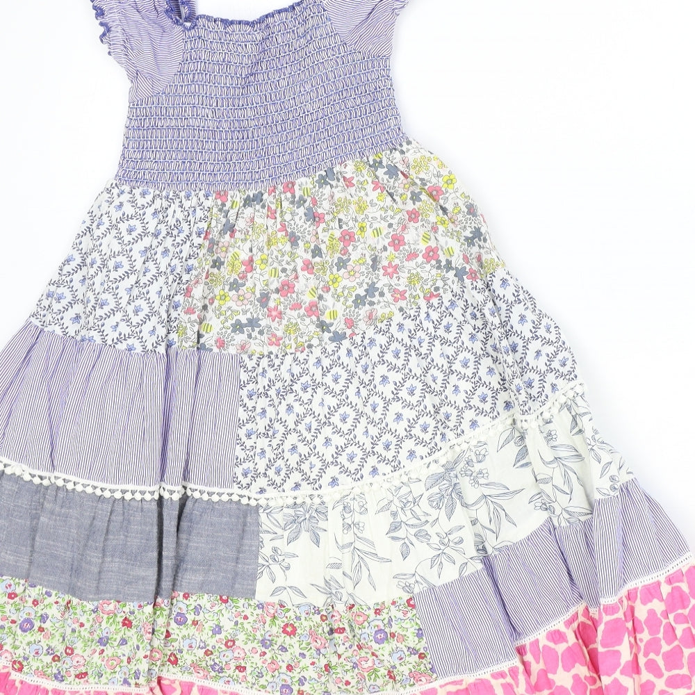 Domino Girls Multicoloured Geometric 100% Cotton Fit & Flare Size 7-8 Years Square Neck Pullover - Patchwork