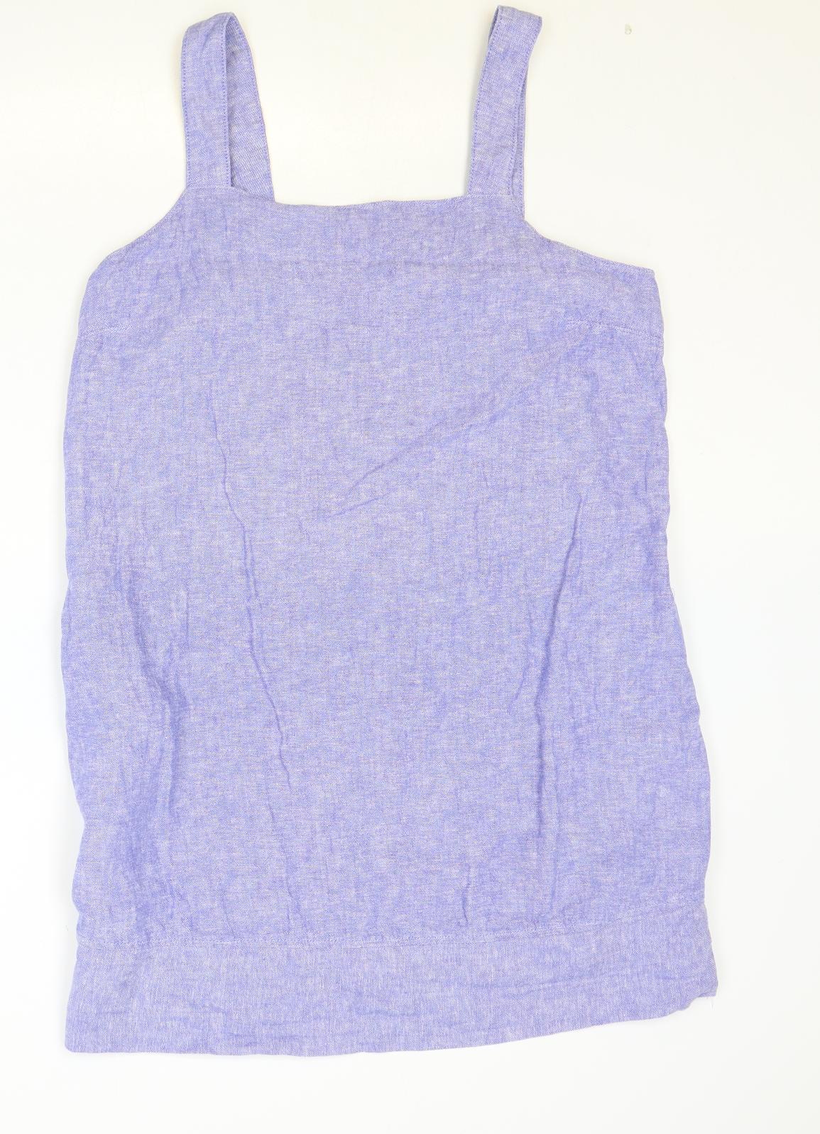 Papaya Womens Blue Linen Slip Dress Size 18 Square Neck Pullover