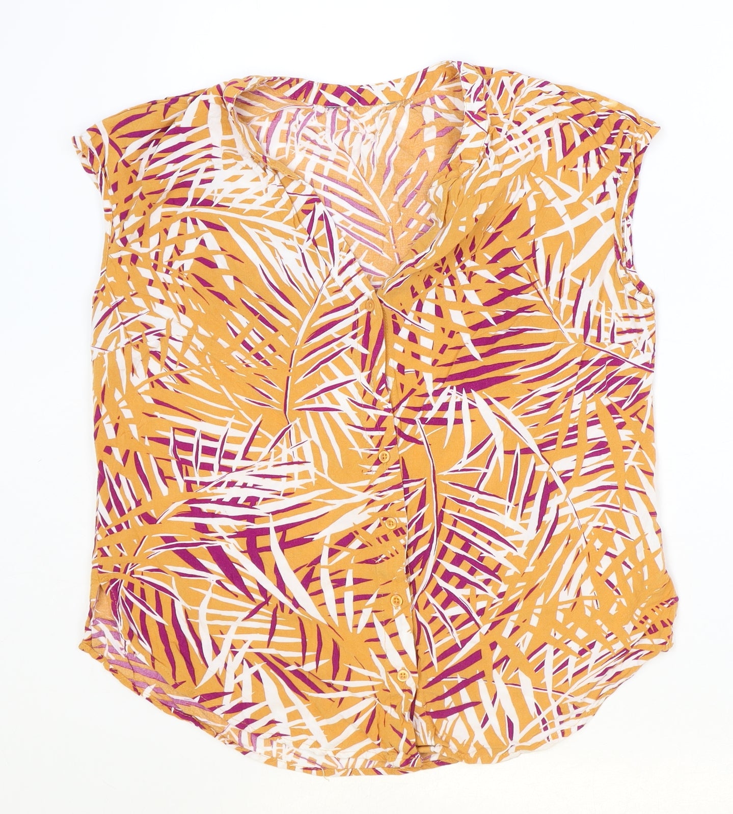 Preworn Womens Orange Floral Viscose Basic Blouse Size 14 V-Neck