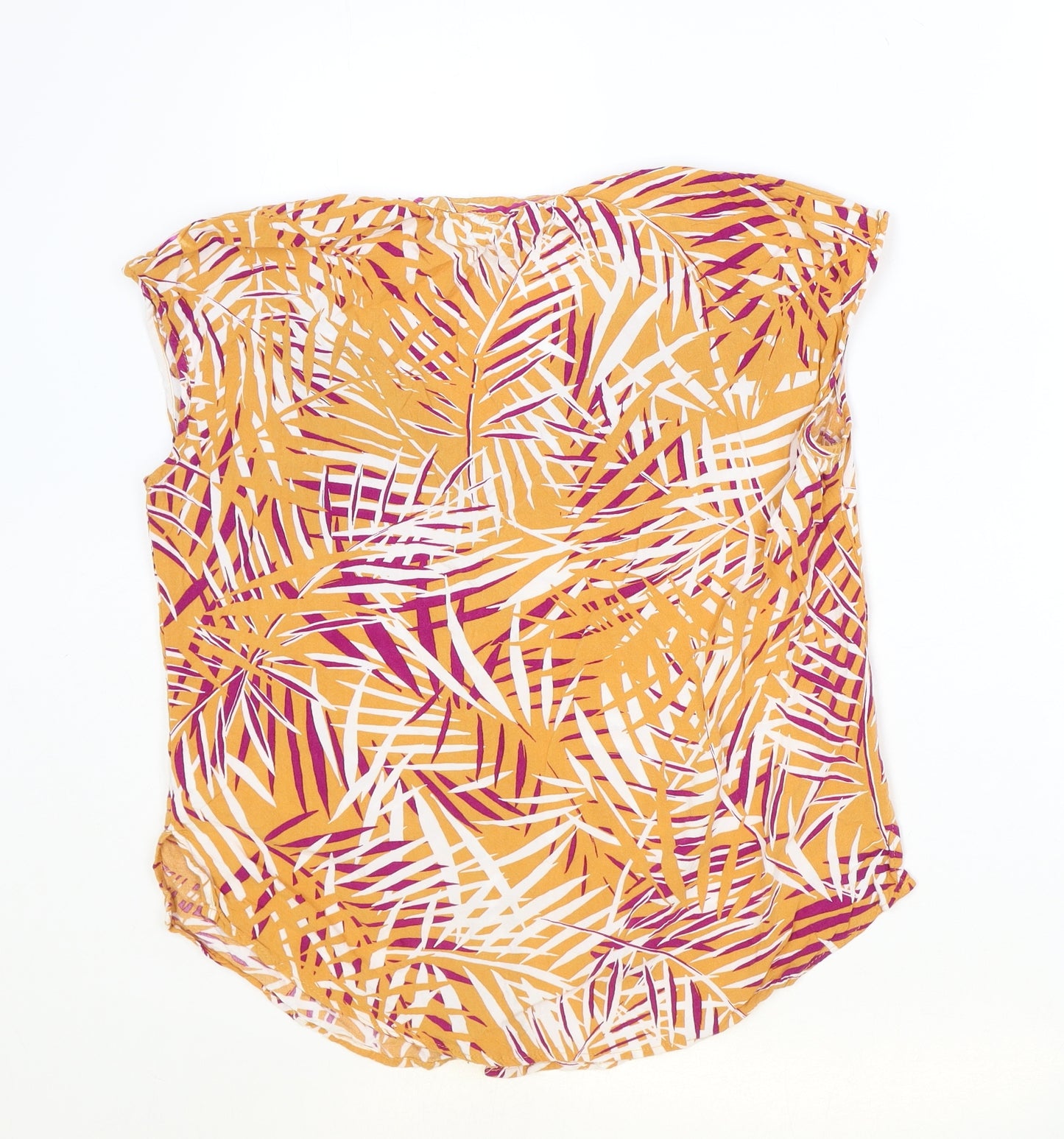 Preworn Womens Orange Floral Viscose Basic Blouse Size 14 V-Neck